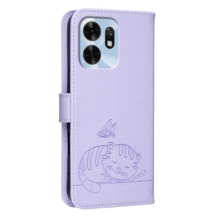 For Honor Play 60A 5G Cat Butterfly Embossed RFID Vegan Leather Phone Case with Strap