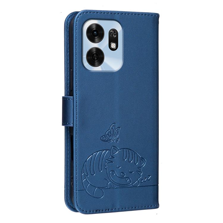 For Honor Play 60A 5G Cat Butterfly Embossed RFID Vegan Leather Phone Case with Strap