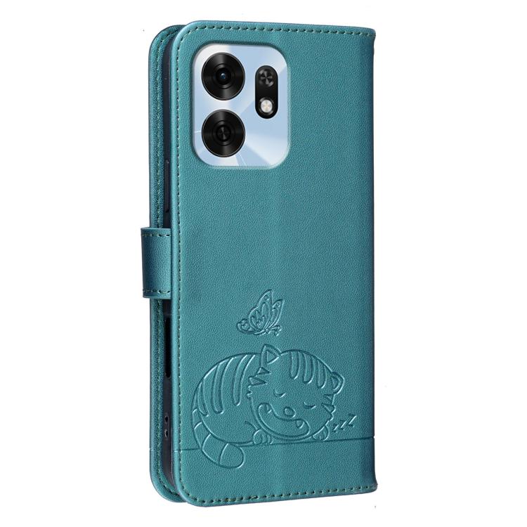 For Honor Play 60A 5G Cat Butterfly Embossed RFID Vegan Leather Phone Case with Strap