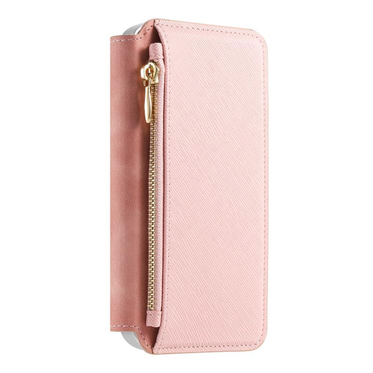 For Galaxy A05 CaseNeo Precision Hole Silver-Edged Magnetic Zipper Wallet Cross-Grain Vegan Leather Phone Case