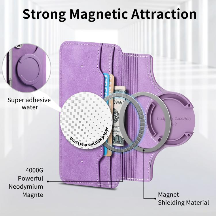 For Galaxy A05 CaseNeo Precision Hole Silver-Edged Magnetic Zipper Wallet Cross-Grain Vegan Leather Phone Case