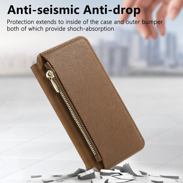 For Galaxy A05 CaseNeo Precision Hole Silver-Edged Magnetic Zipper Wallet Cross-Grain Vegan Leather Phone Case