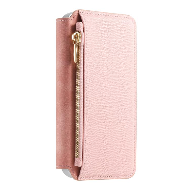 For Galaxy A15 CaseNeo Precision Hole Silver-Edged Magnetic Zipper Wallet Cross-Grain Vegan Leather Phone Case