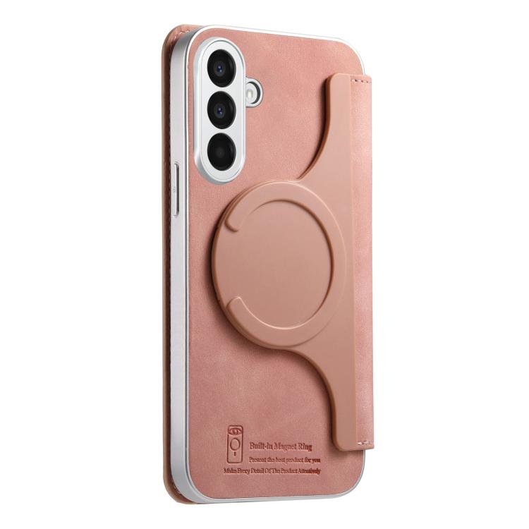 For Galaxy A15 CaseNeo Precision Hole Silver-Edged Magnetic Zipper Wallet Cross-Grain Vegan Leather Phone Case