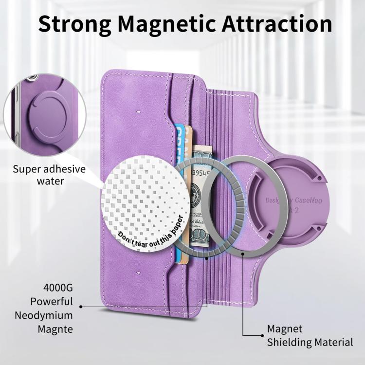 For Galaxy A07 5G CaseNeo Precision Hole Silver-Edged Magnetic Zipper Wallet Cross-Grain Vegan Leather Phone Case