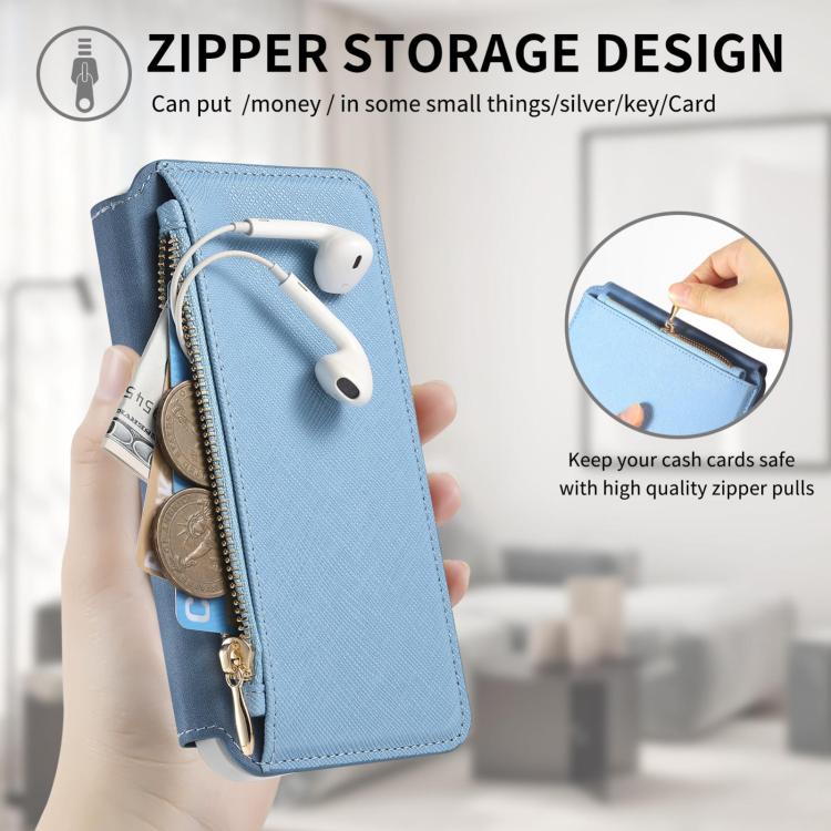 For Galaxy A37 5G CaseNeo Precision Hole Silver-Edged Magnetic Zipper Wallet Cross-Grain Vegan Leather Phone Case