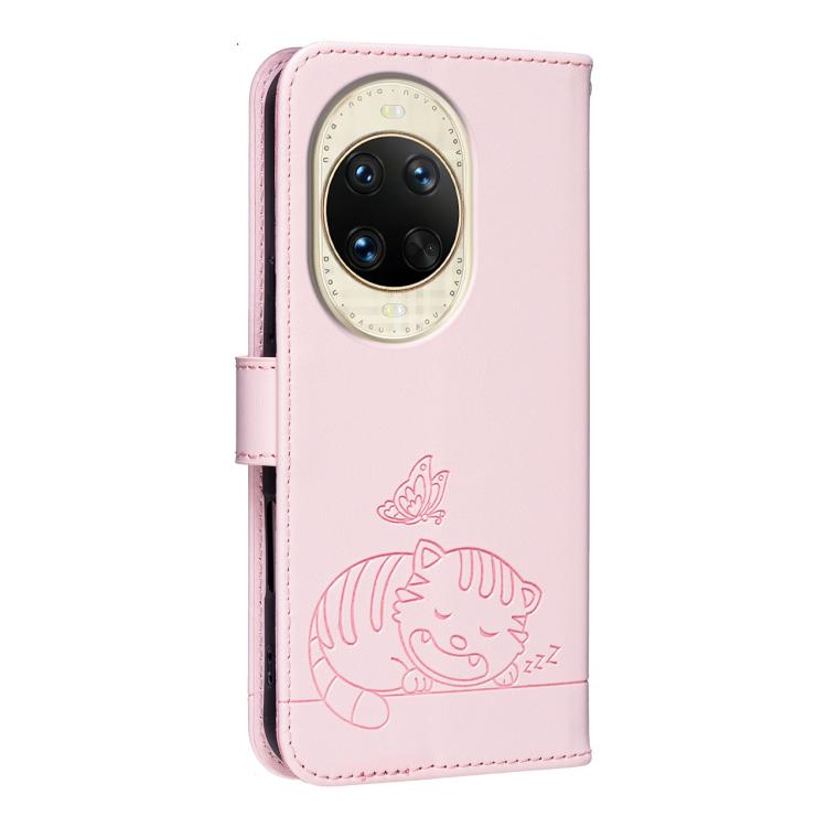 For Huawei nova 14 Cat Butterfly Embossed RFID Vegan Leather Phone Case with Strap