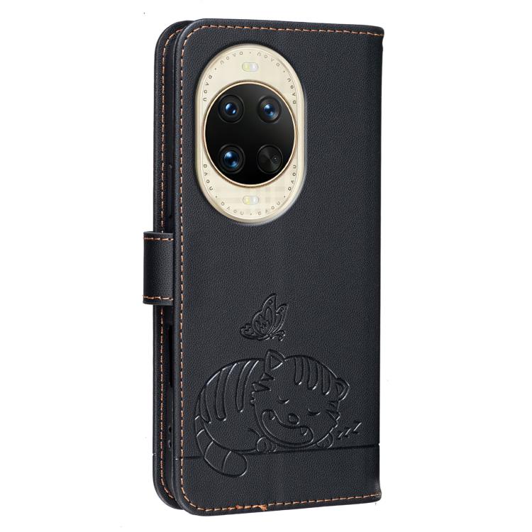 For Huawei nova 14 Cat Butterfly Embossed RFID Vegan Leather Phone Case with Strap