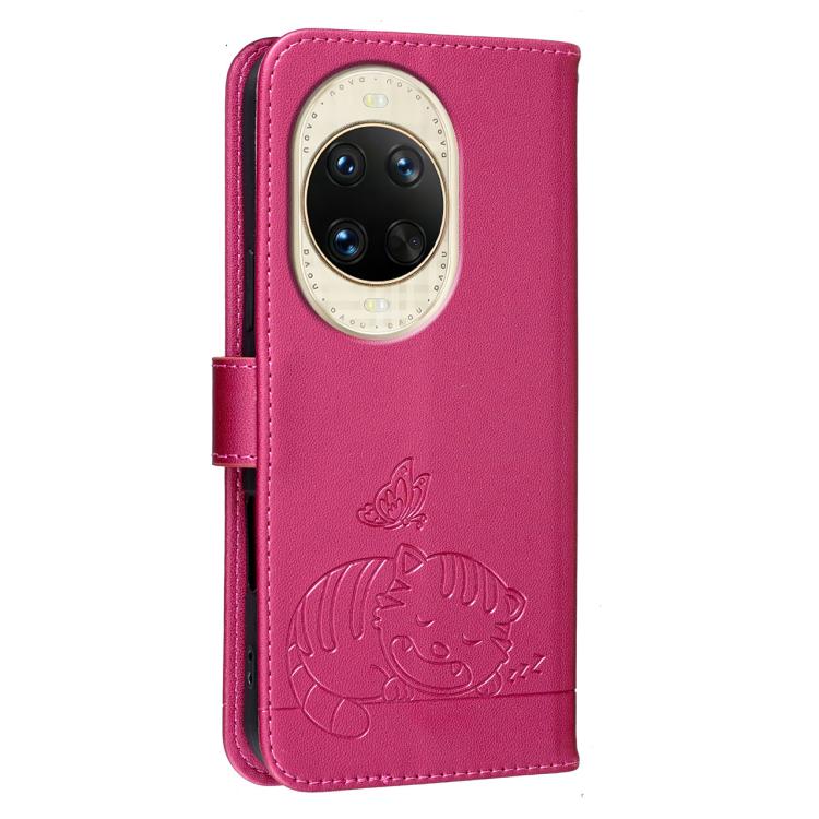 For Huawei nova 14 Cat Butterfly Embossed RFID Vegan Leather Phone Case with Strap
