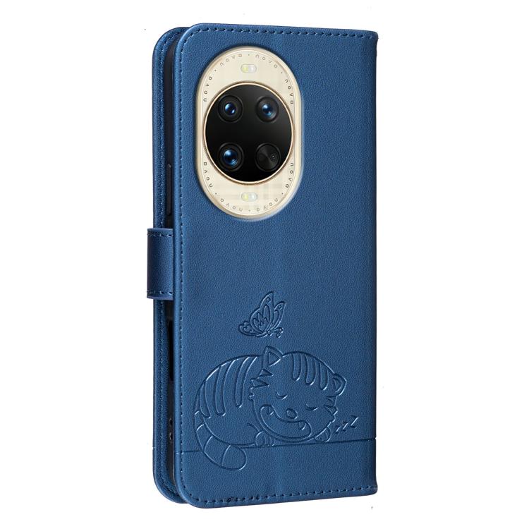 For Huawei nova 14 Cat Butterfly Embossed RFID Vegan Leather Phone Case with Strap