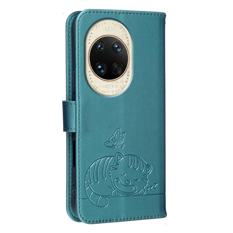 For Huawei nova 14 Cat Butterfly Embossed RFID Vegan Leather Phone Case with Strap