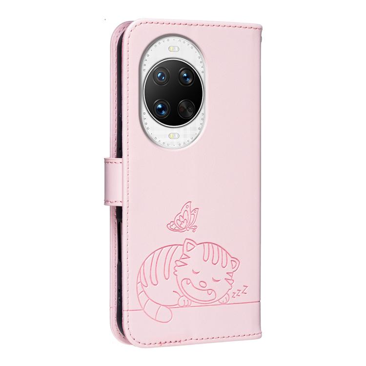For Huawei nova 14 Pro Cat Butterfly Embossed RFID Vegan Leather Phone Case with Strap