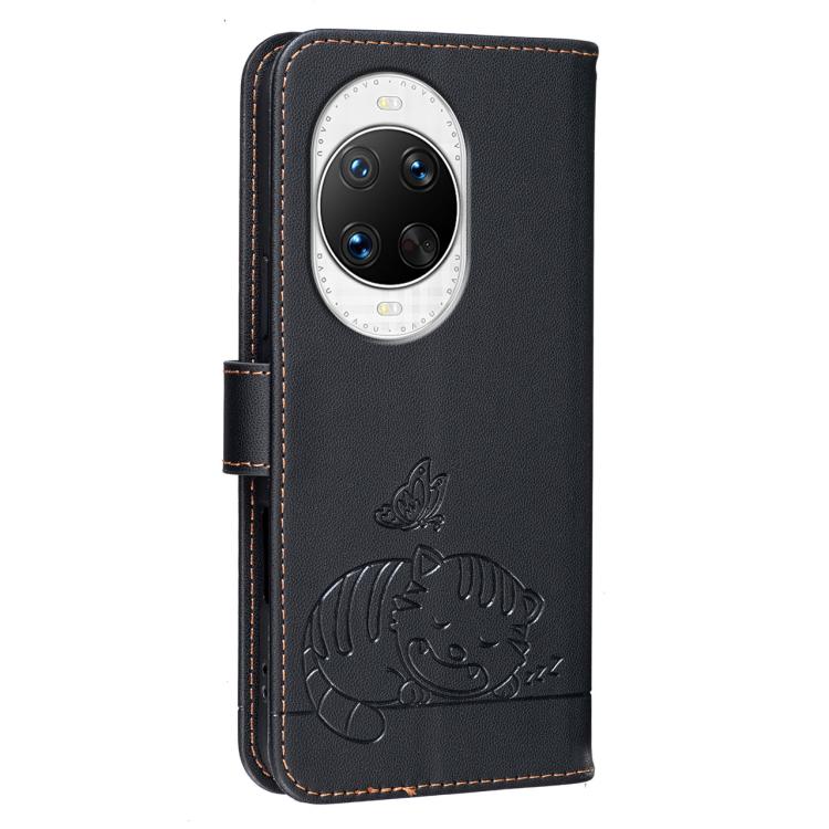 For Huawei nova 14 Pro Cat Butterfly Embossed RFID Vegan Leather Phone Case with Strap