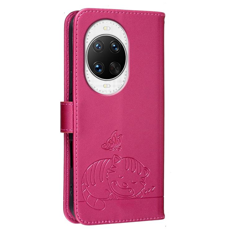 For Huawei nova 14 Pro Cat Butterfly Embossed RFID Vegan Leather Phone Case with Strap