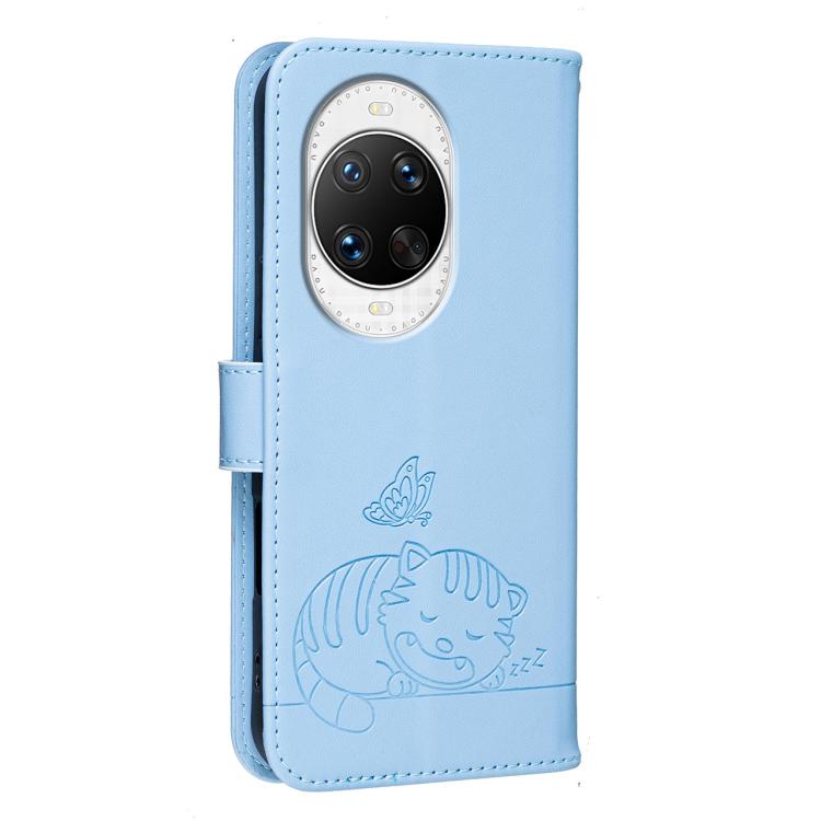 For Huawei nova 14 Pro Cat Butterfly Embossed RFID Vegan Leather Phone Case with Strap