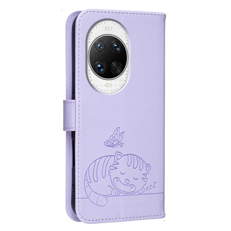 For Huawei nova 14 Pro Cat Butterfly Embossed RFID Vegan Leather Phone Case with Strap