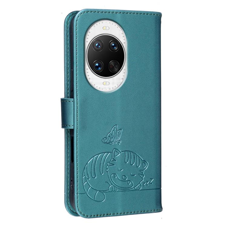 For Huawei nova 14 Pro Cat Butterfly Embossed RFID Vegan Leather Phone Case with Strap