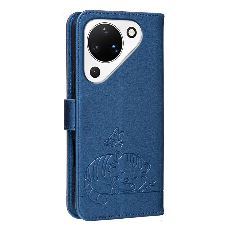For Huawei Pura 90 5G Cat Butterfly Embossed RFID Vegan Leather Phone Case with Strap