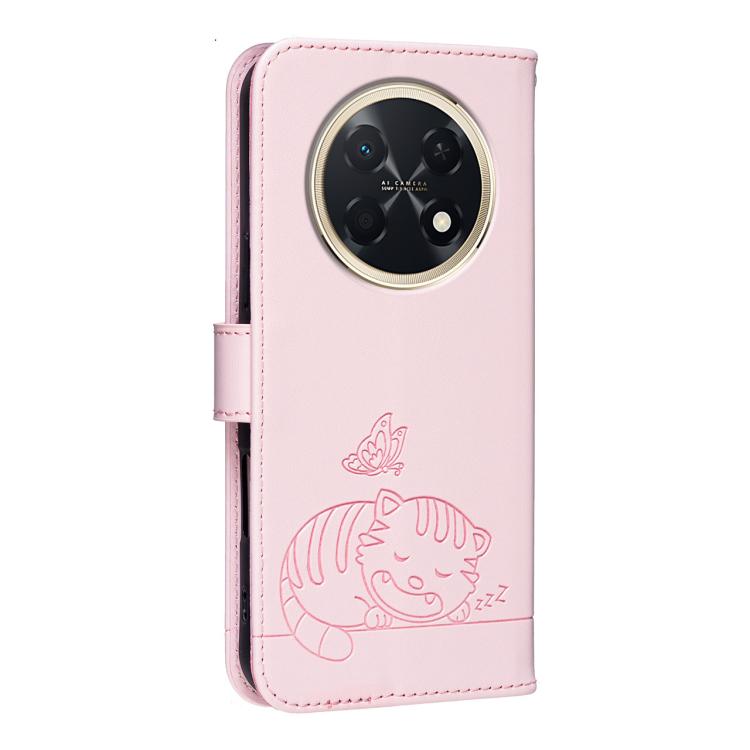 For Huawei Pura 90 Pro Max 5G Cat Butterfly Embossed RFID Vegan Leather Phone Case with Strap