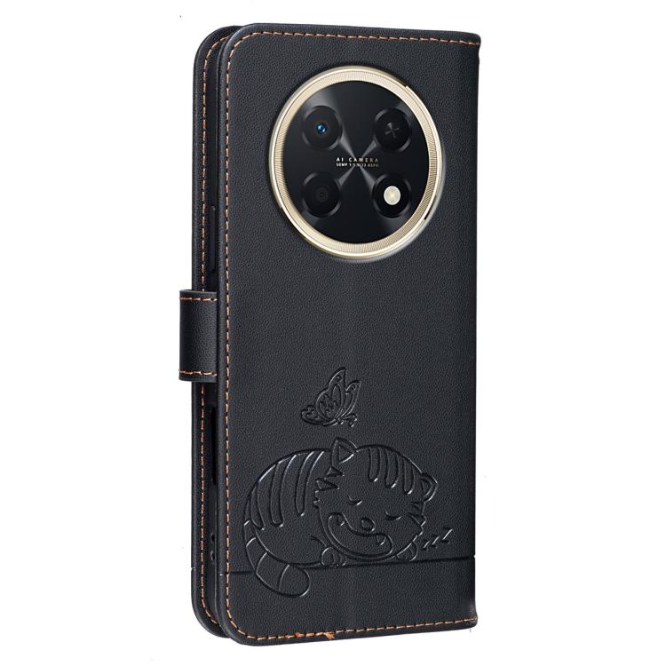 For Huawei Pura 90 Pro Max 5G Cat Butterfly Embossed RFID Vegan Leather Phone Case with Strap
