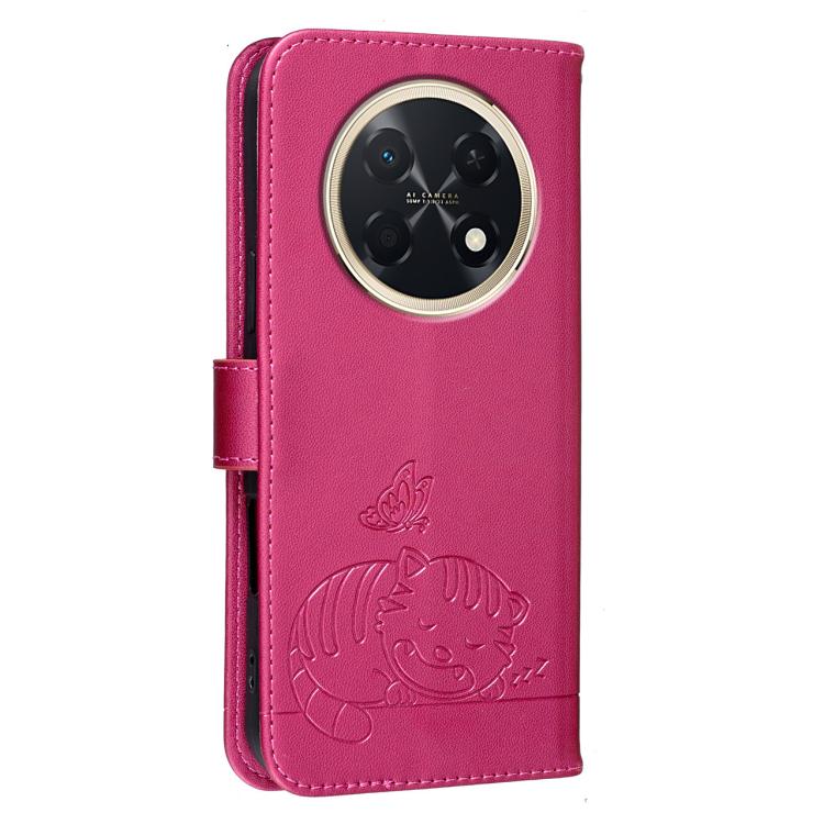 For Huawei Pura 90 Pro Max 5G Cat Butterfly Embossed RFID Vegan Leather Phone Case with Strap