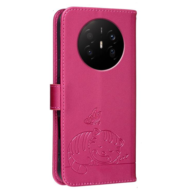 For Huawei Mate 70 Air 5G Cat Butterfly Embossed RFID Vegan Leather Phone Case with Strap