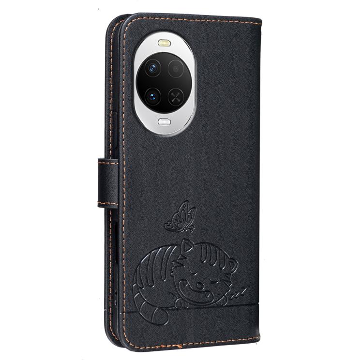 For Huawei nova 15 Cat Butterfly Embossed RFID Vegan Leather Phone Case with Strap