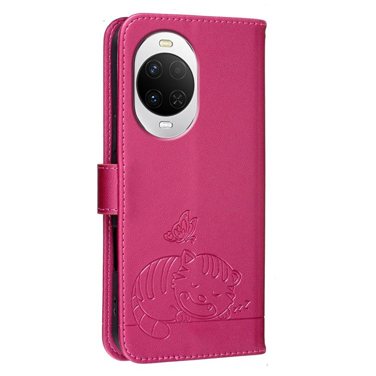 For Huawei nova 15 Cat Butterfly Embossed RFID Vegan Leather Phone Case with Strap