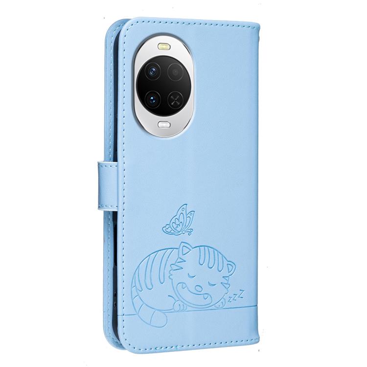 For Huawei nova 15 Cat Butterfly Embossed RFID Vegan Leather Phone Case with Strap