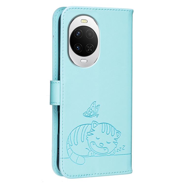 For Huawei nova 15 Cat Butterfly Embossed RFID Vegan Leather Phone Case with Strap