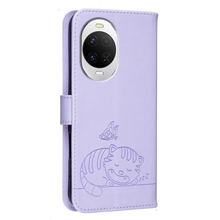 For Huawei nova 15 Cat Butterfly Embossed RFID Vegan Leather Phone Case with Strap