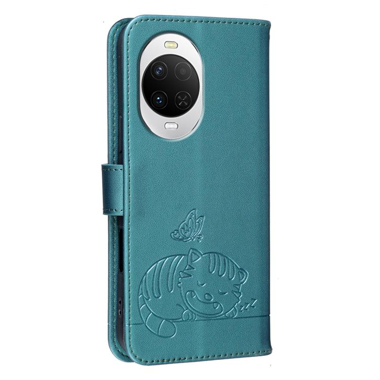 For Huawei nova 15 Cat Butterfly Embossed RFID Vegan Leather Phone Case with Strap