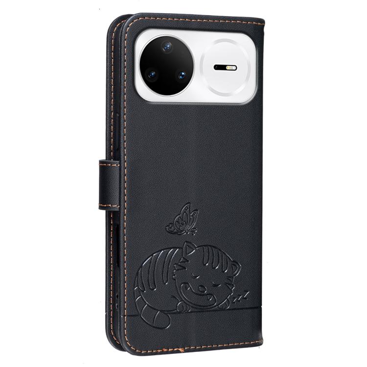 For Huawei nova 15 Pro Cat Butterfly Embossed RFID Vegan Leather Phone Case with Strap