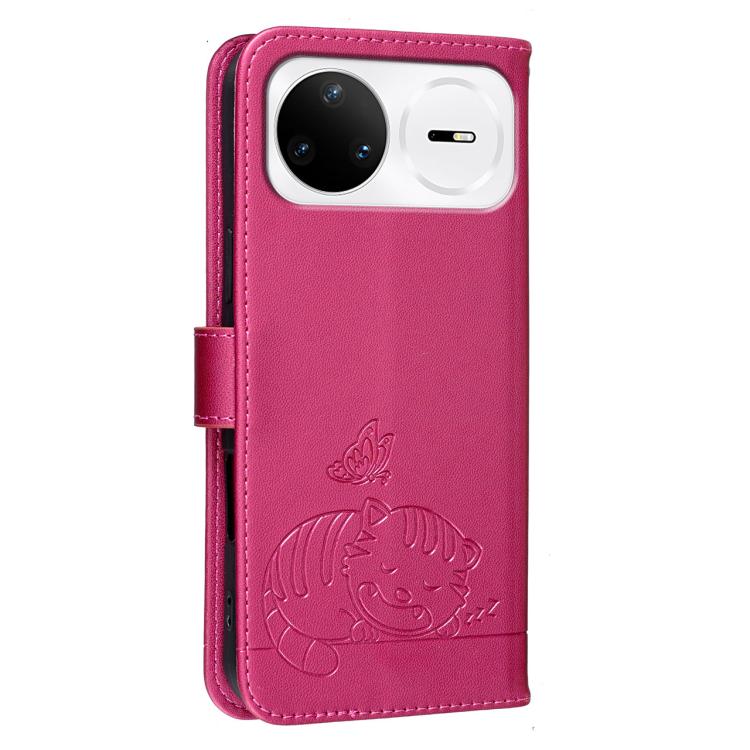 For Huawei nova 15 Pro Cat Butterfly Embossed RFID Vegan Leather Phone Case with Strap