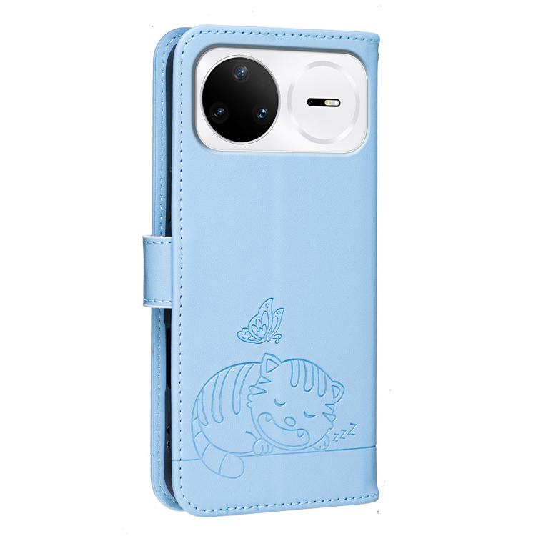 For Huawei nova 15 Pro Cat Butterfly Embossed RFID Vegan Leather Phone Case with Strap