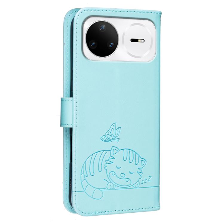 For Huawei nova 15 Pro Cat Butterfly Embossed RFID Vegan Leather Phone Case with Strap