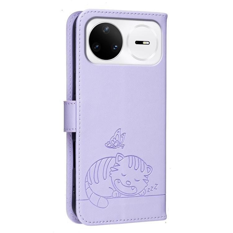 For Huawei nova 15 Pro Cat Butterfly Embossed RFID Vegan Leather Phone Case with Strap
