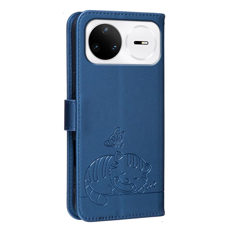 For Huawei nova 15 Pro Cat Butterfly Embossed RFID Vegan Leather Phone Case with Strap