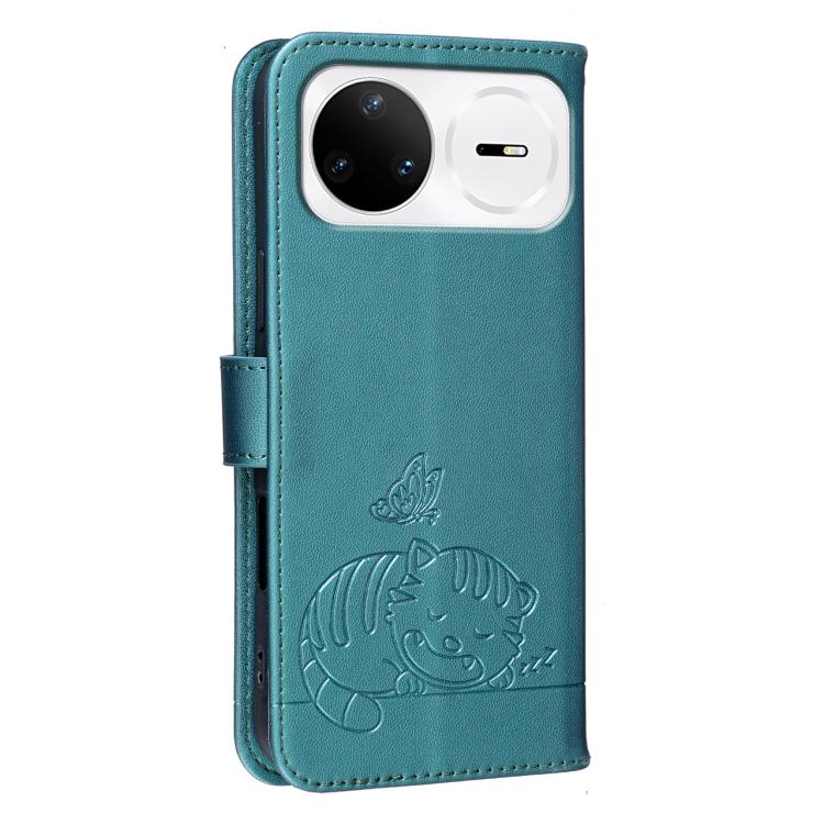 For Huawei nova 15 Pro Cat Butterfly Embossed RFID Vegan Leather Phone Case with Strap