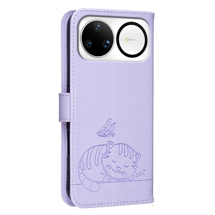 For Huawei nova 15 Ultra Cat Butterfly Embossed RFID Vegan Leather Phone Case with Strap