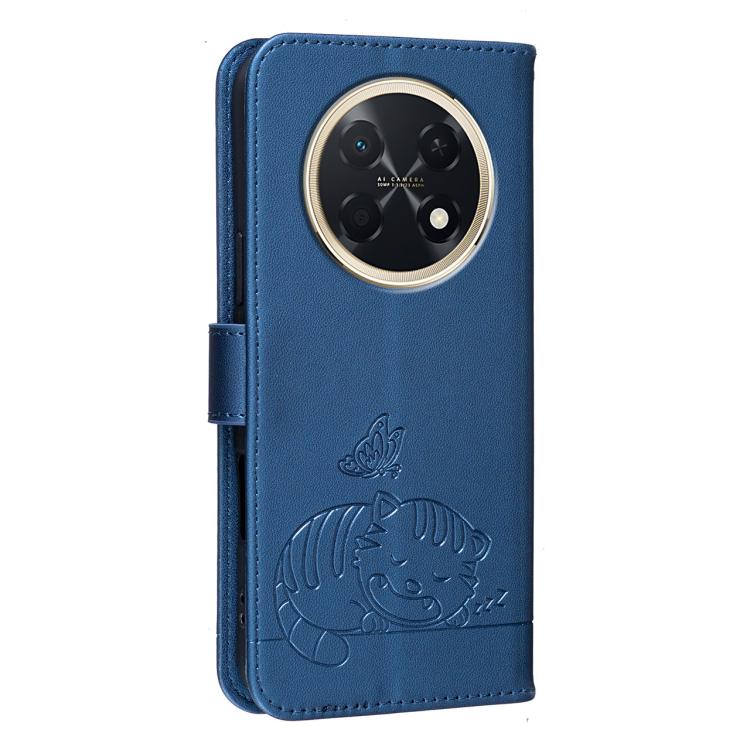 For Huawei Enjoy 90 Pro Max 5G Cat Butterfly Embossed RFID Vegan Leather Phone Case with Strap