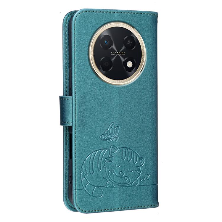 For Huawei Enjoy 90 Pro Max 5G Cat Butterfly Embossed RFID Vegan Leather Phone Case with Strap