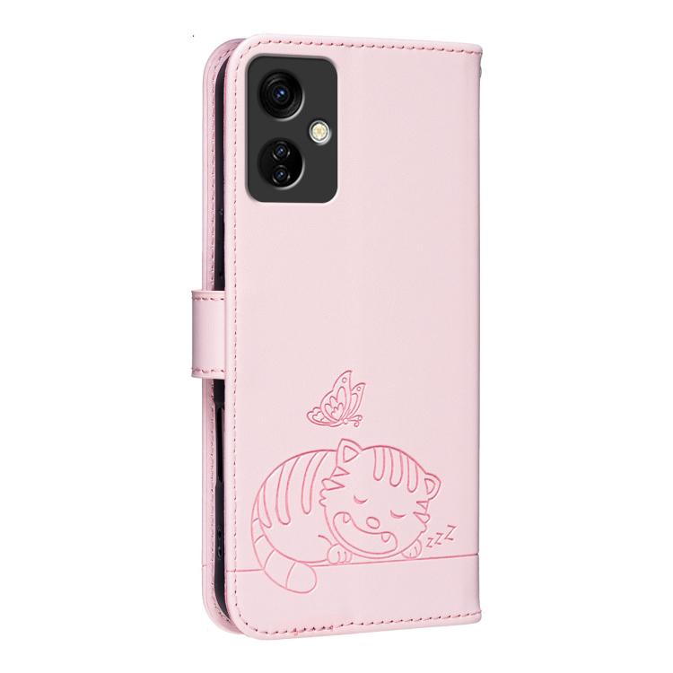 For Itel A24 Pro Cat Butterfly Embossed RFID Vegan Leather Phone Case with Strap