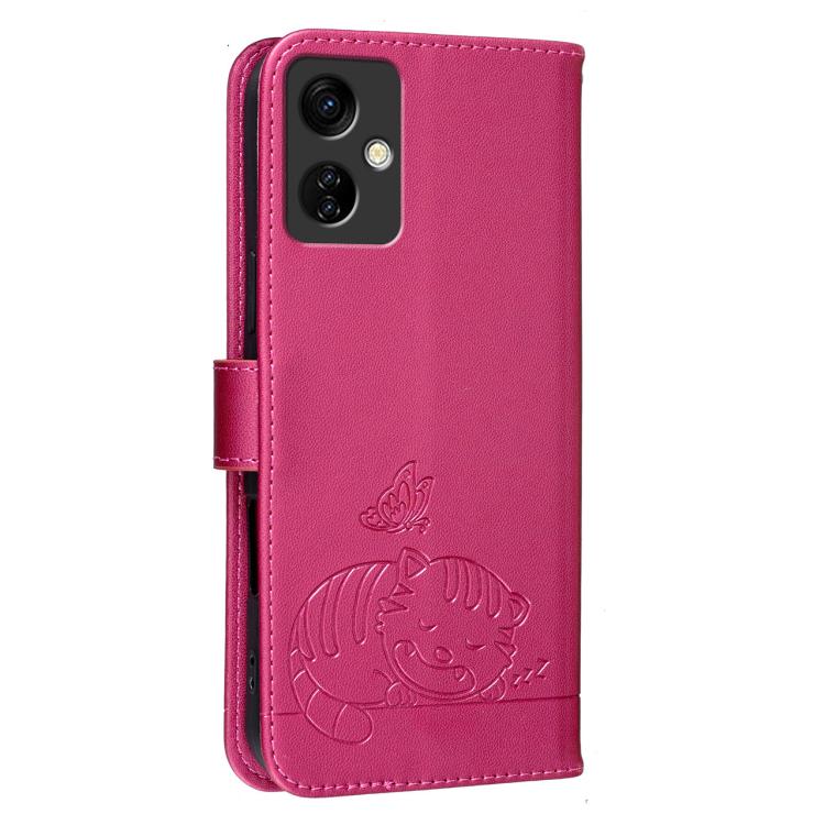For Itel A24 Pro Cat Butterfly Embossed RFID Vegan Leather Phone Case with Strap