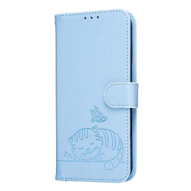 For Itel A24 Pro Cat Butterfly Embossed RFID Vegan Leather Phone Case with Strap