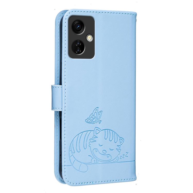 For Itel A24 Pro Cat Butterfly Embossed RFID Vegan Leather Phone Case with Strap