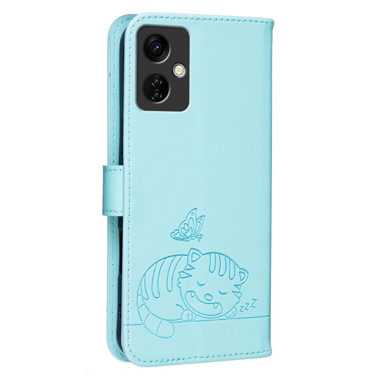 For Itel A24 Pro Cat Butterfly Embossed RFID Vegan Leather Phone Case with Strap