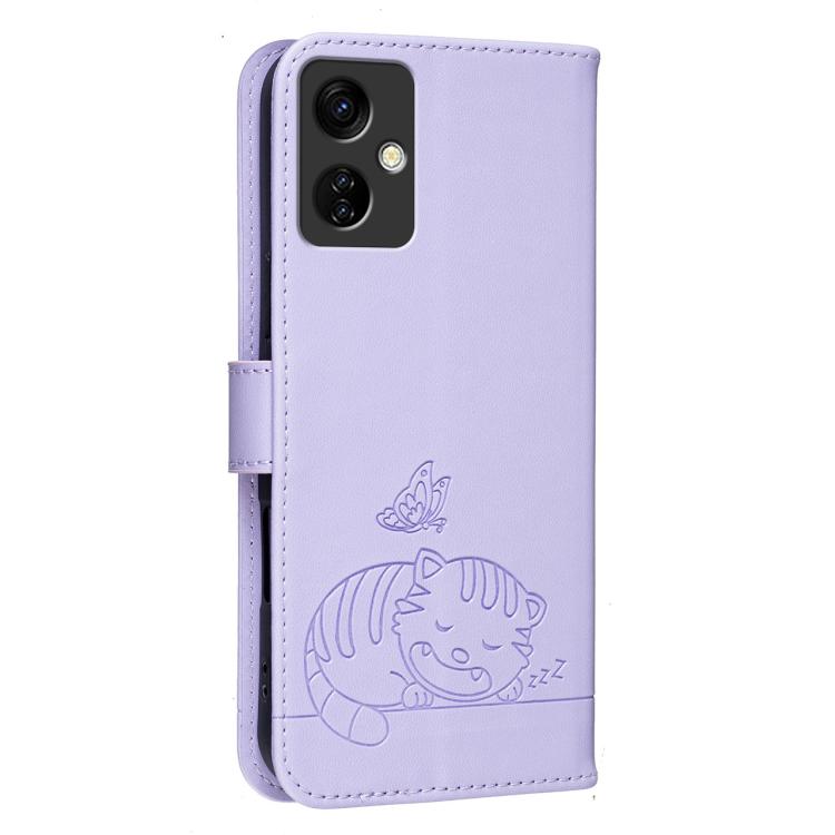 For Itel A24 Pro Cat Butterfly Embossed RFID Vegan Leather Phone Case with Strap