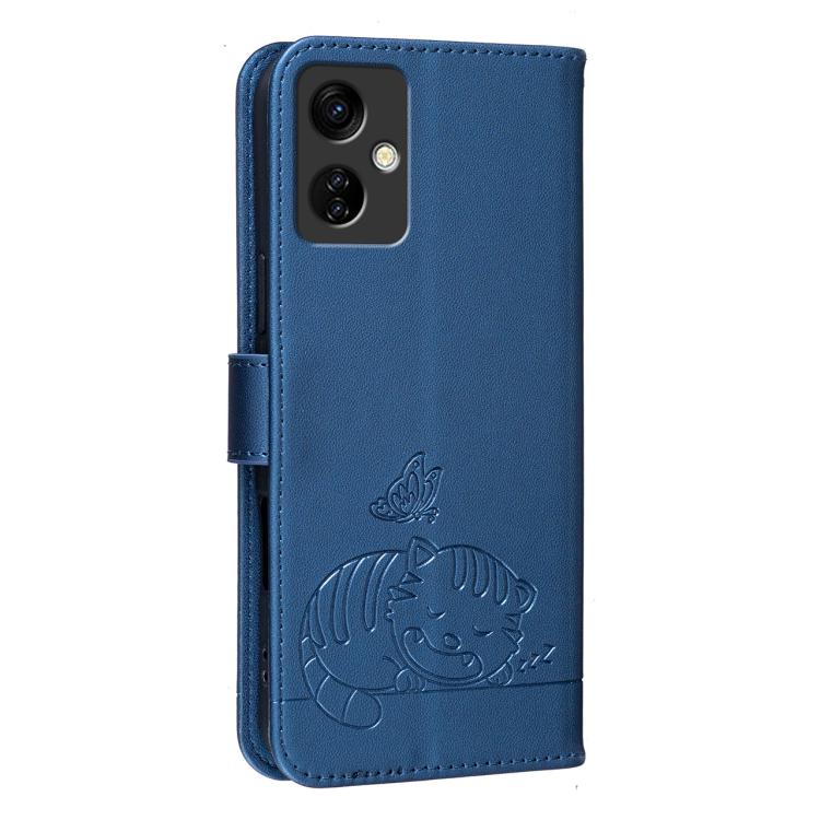 For Itel A24 Pro Cat Butterfly Embossed RFID Vegan Leather Phone Case with Strap