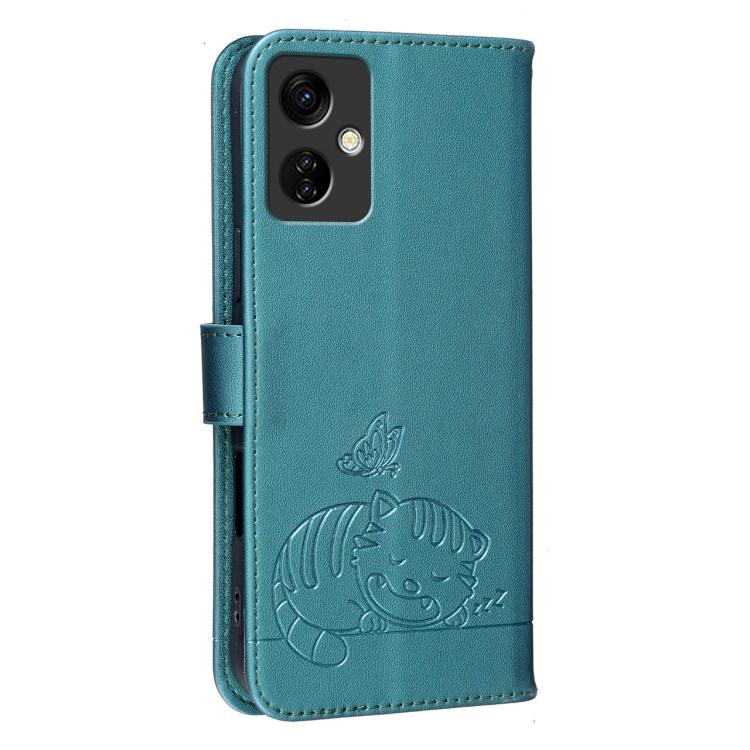For Itel A24 Pro Cat Butterfly Embossed RFID Vegan Leather Phone Case with Strap